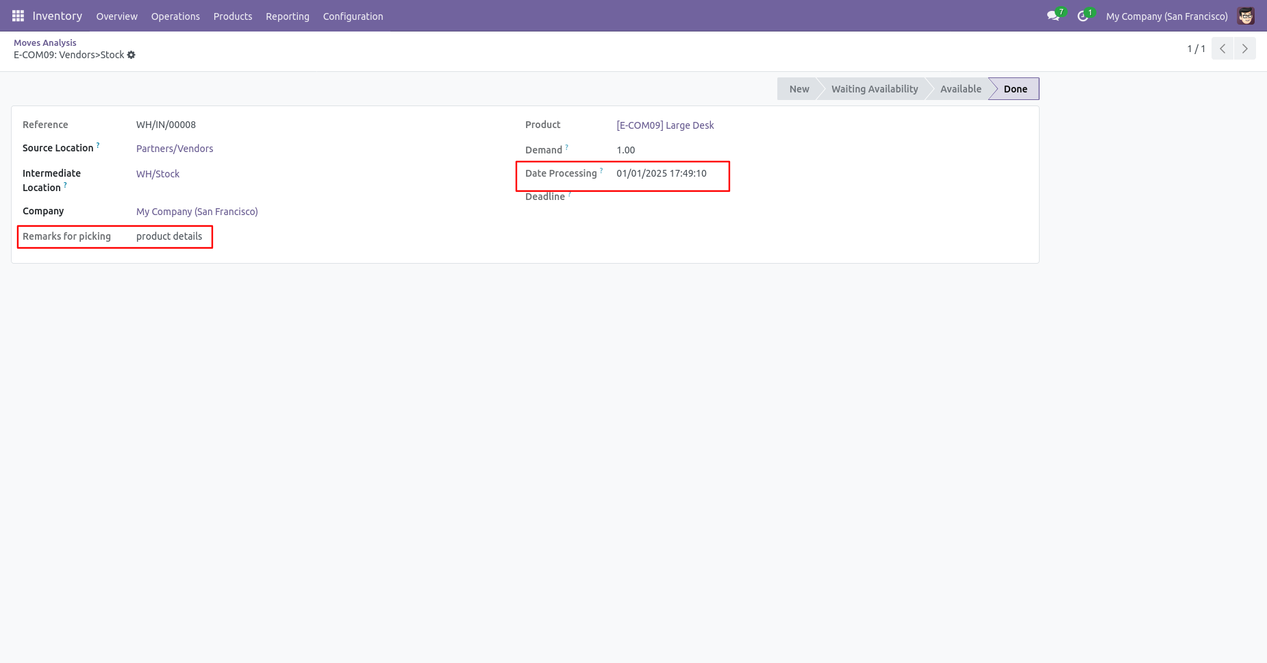 Odoo stock move analysis with backdate