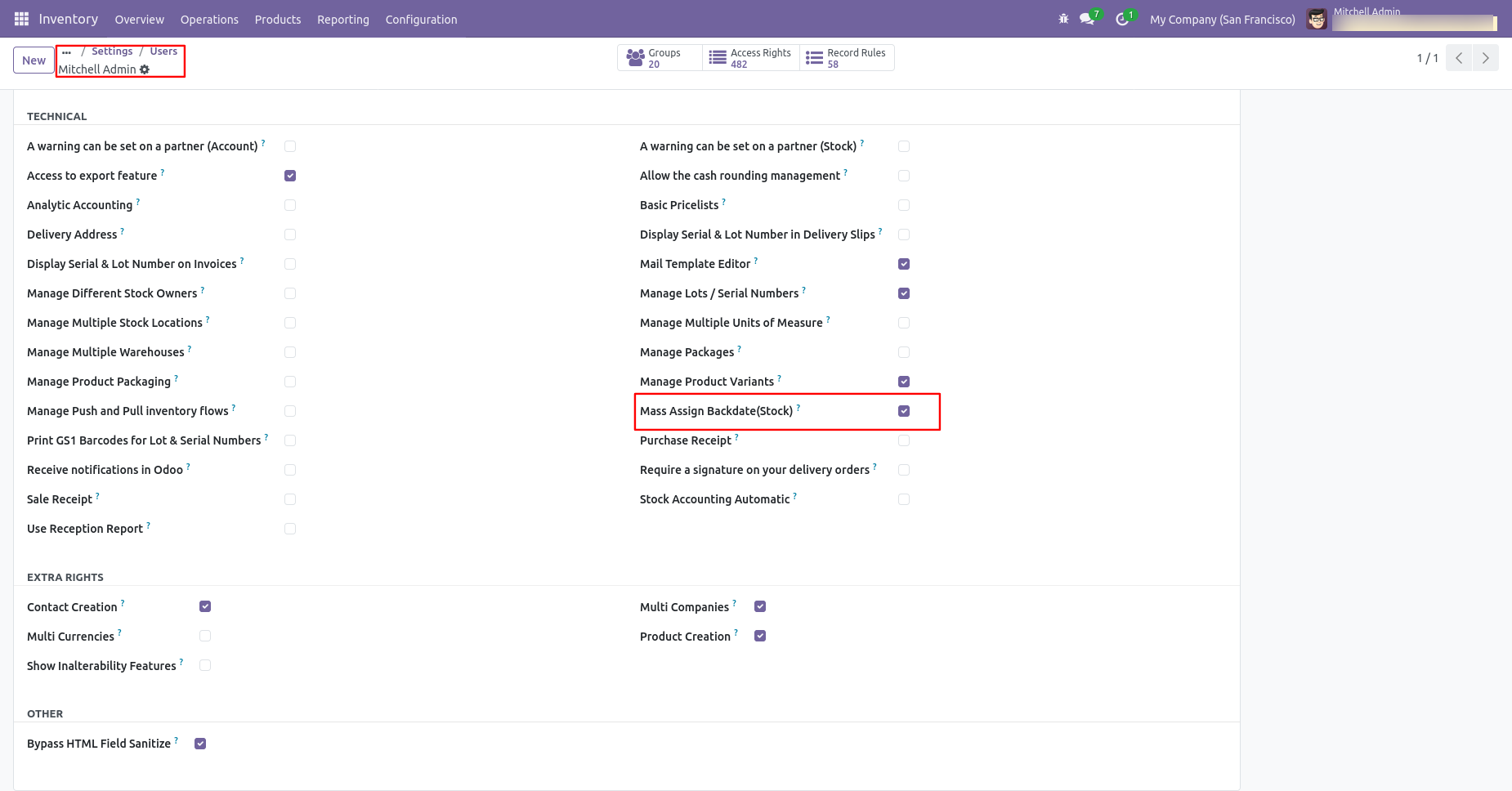 Odoo Scrap settings with mass backdate