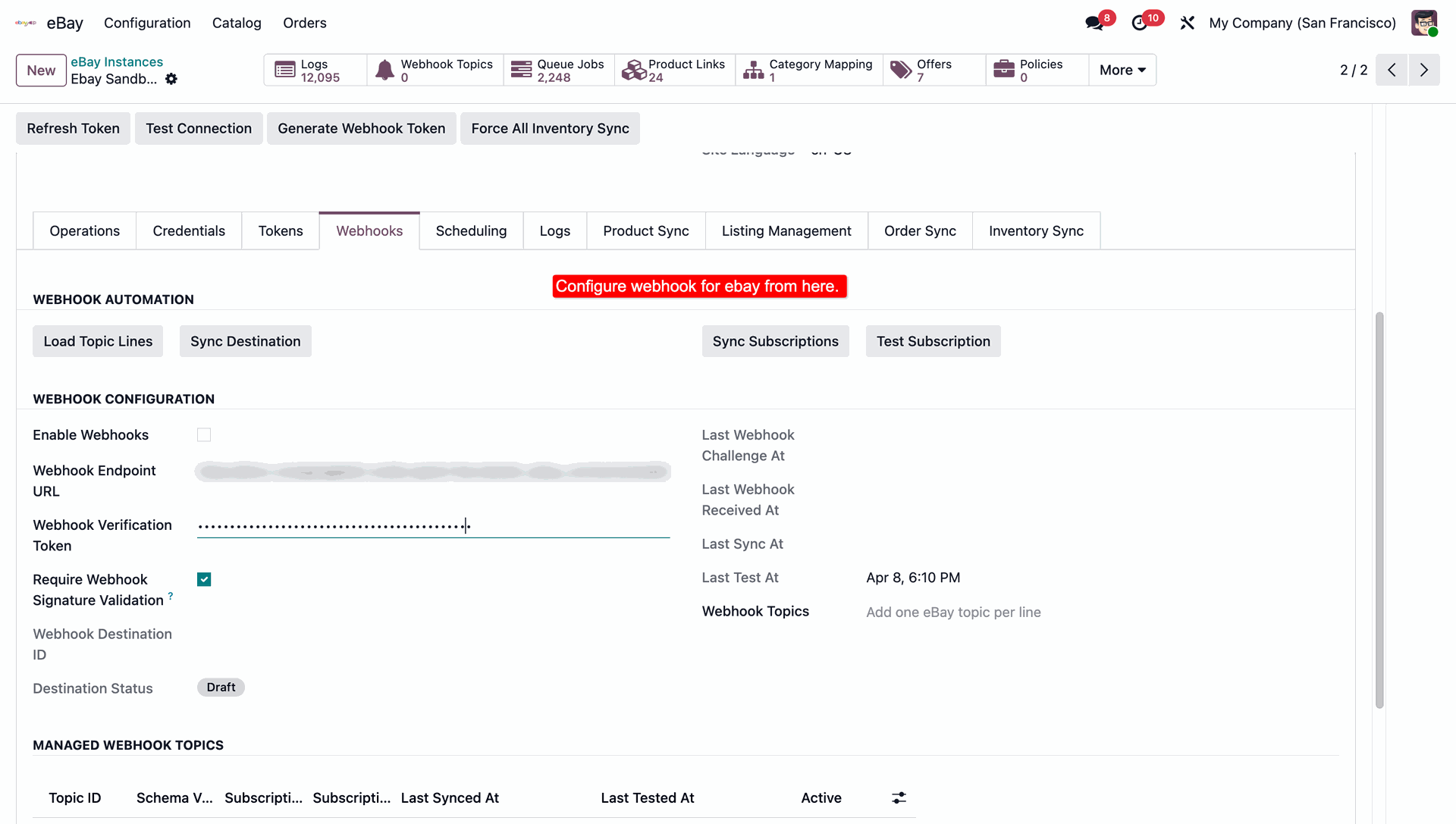 eBay webhook configuration