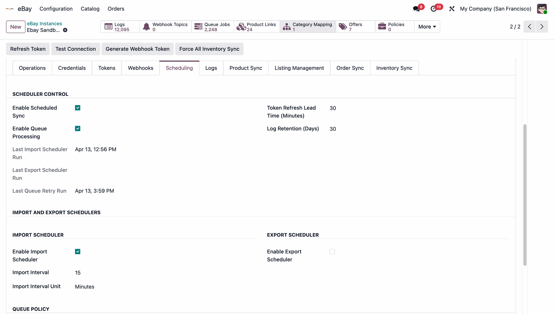 eBay instance scheduling settings