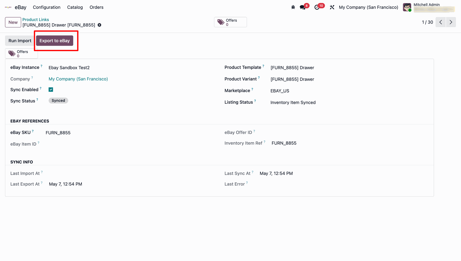 Product Link before export