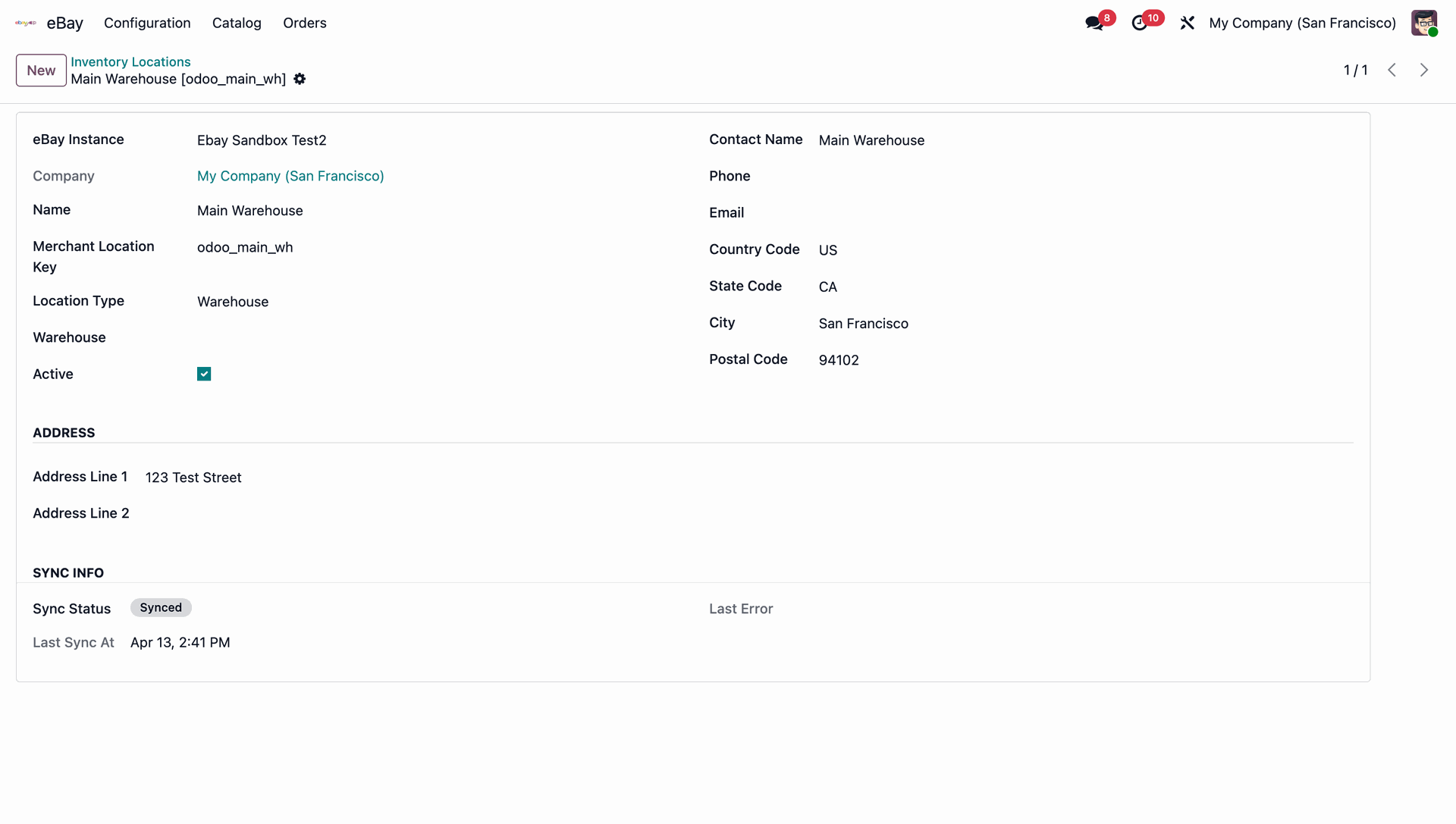 eBay Inventory Location detail form