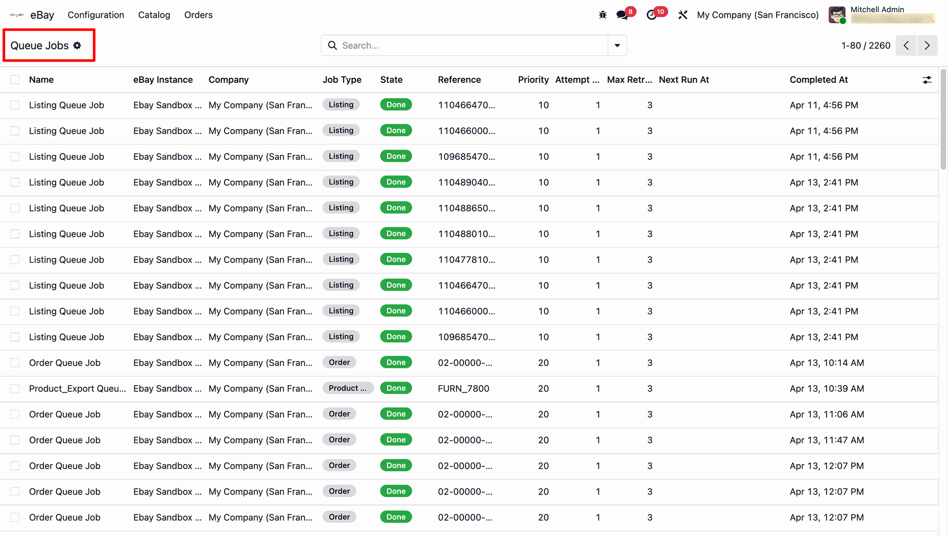 eBay Queue Jobs list