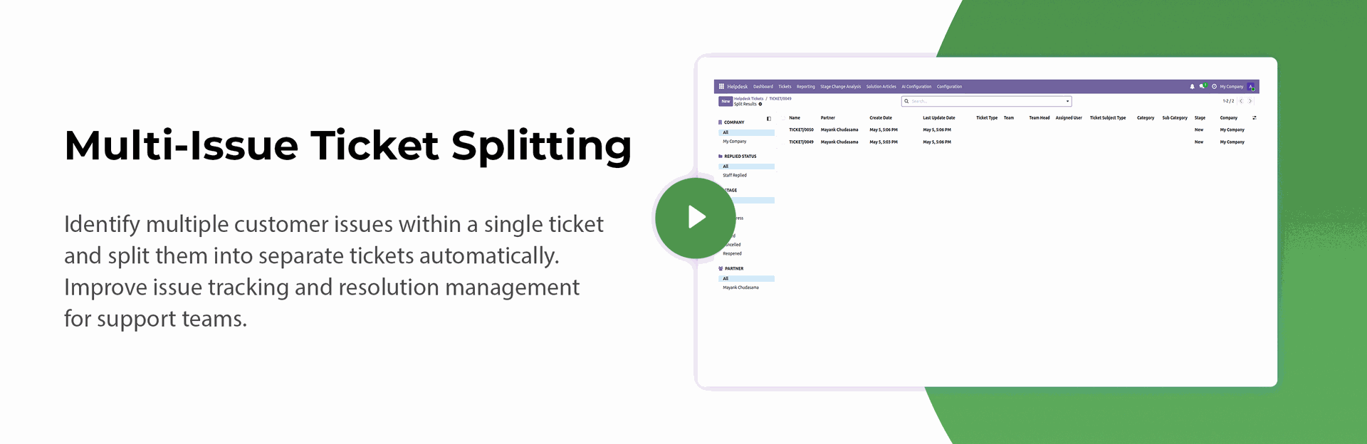 Multi Issue Ticket Splitting