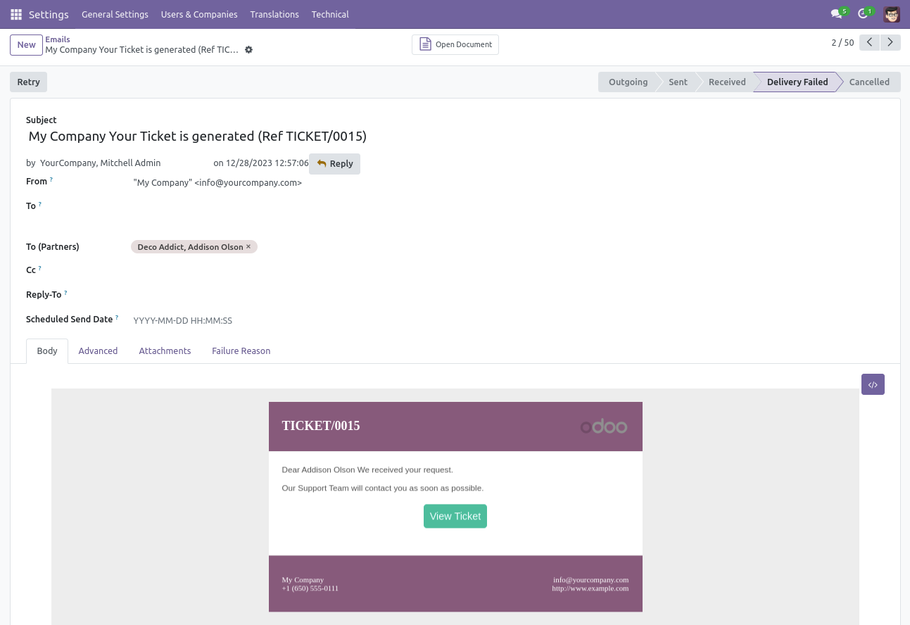 Helpdesk ticket creation email notification to customer