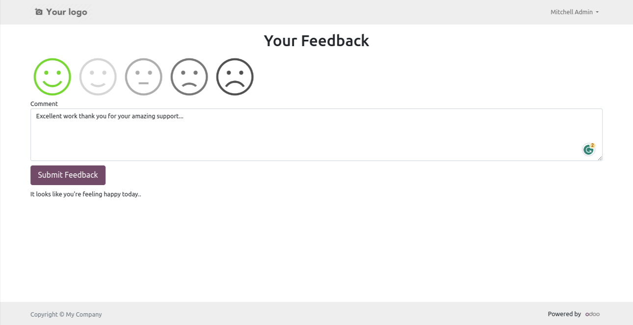 Helpdesk customer feedback form with comments