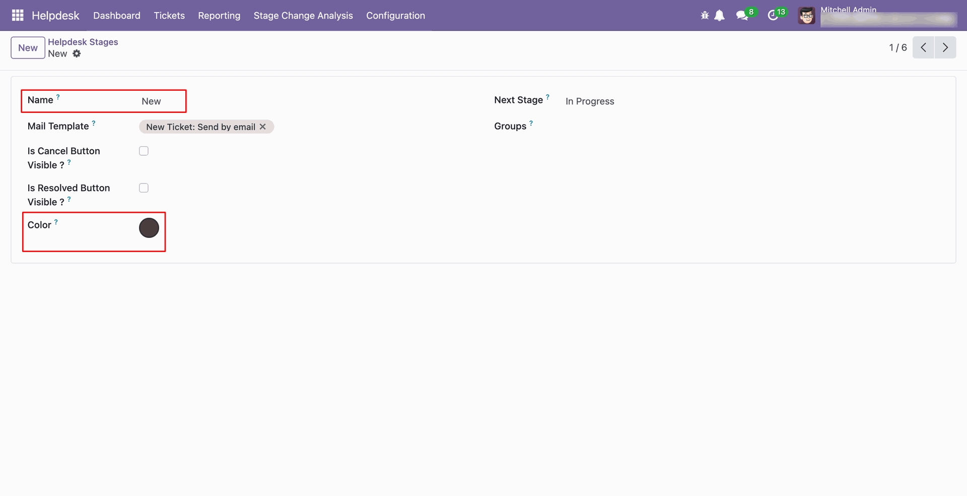 Set Helpdesk stage color for dashboard display