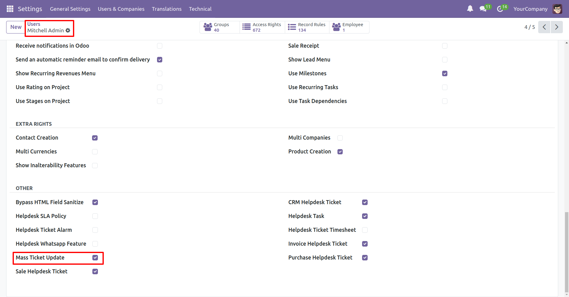 Enable Mass Ticket Update option for Helpdesk users