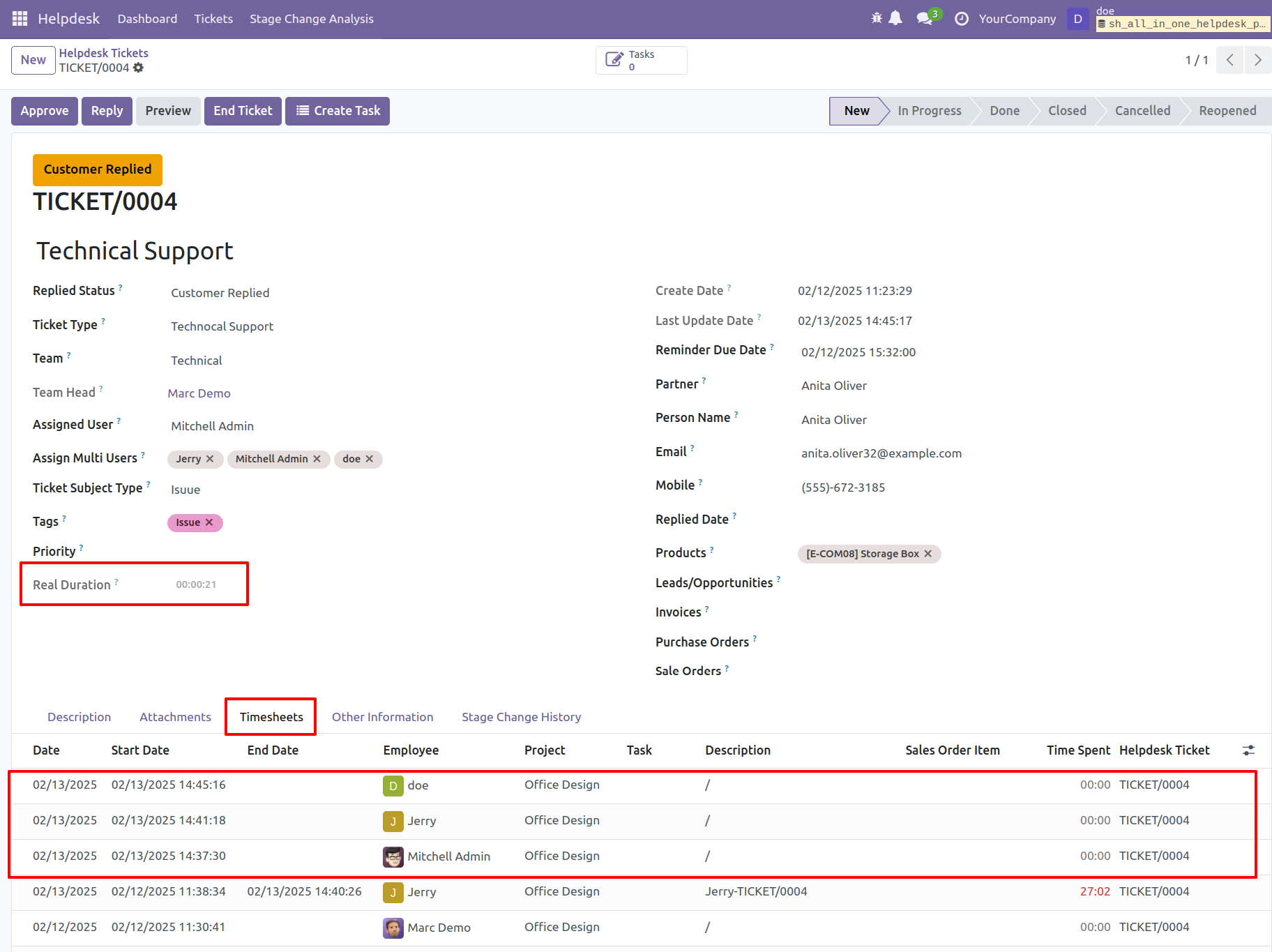 Multiple users running the same Helpdesk ticket timer simultaneously