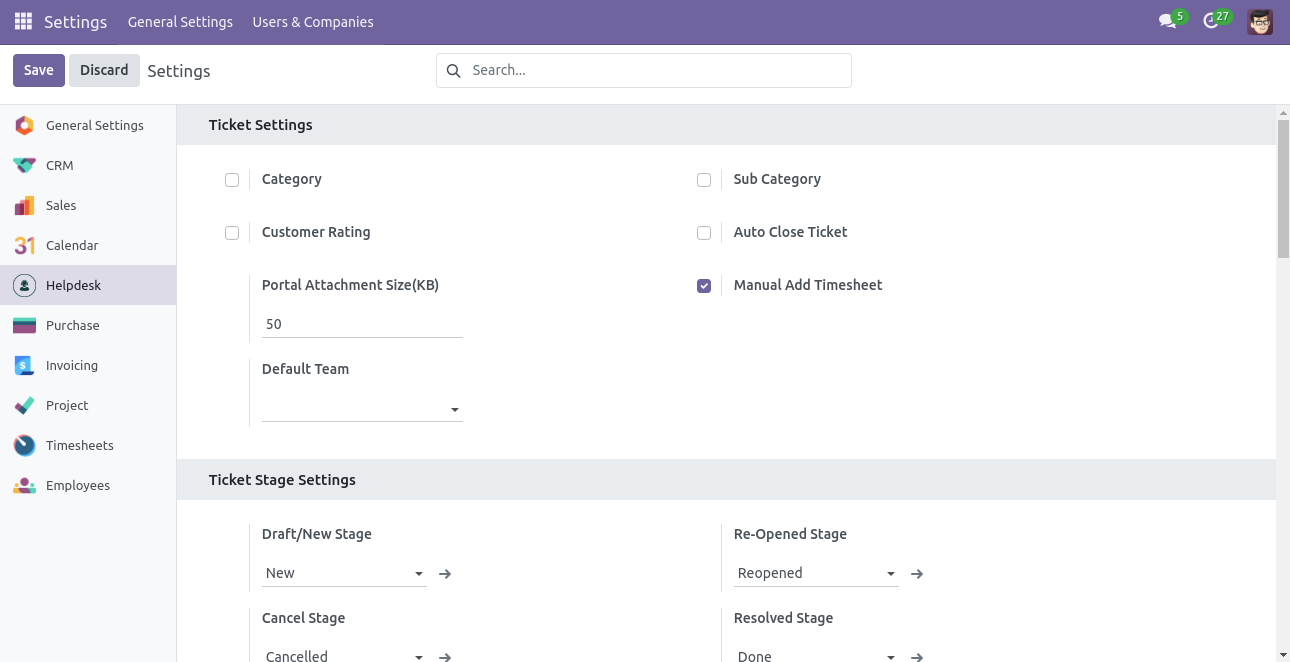 Enable Manual Add Timesheet in Helpdesk settings