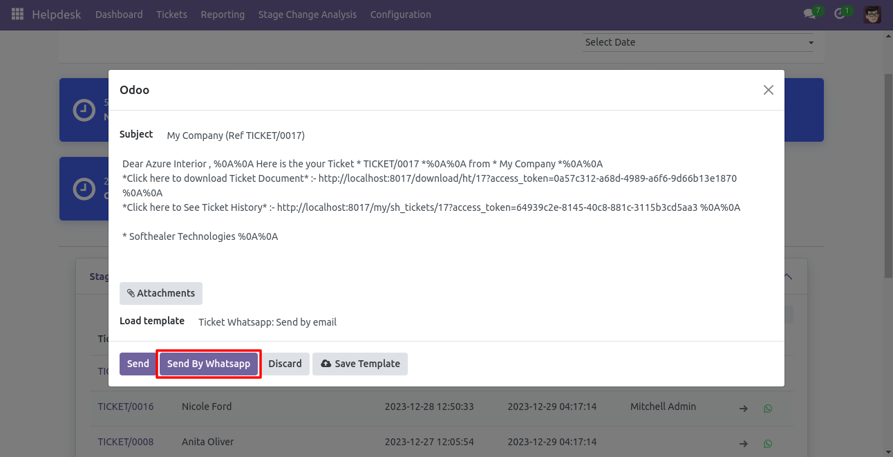 WhatsApp message wizard with recipient and message details