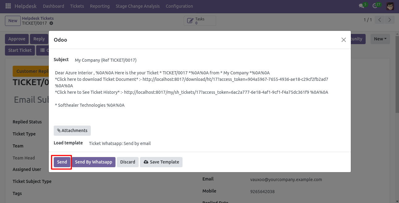 Helpdesk WhatsApp and email sending wizard