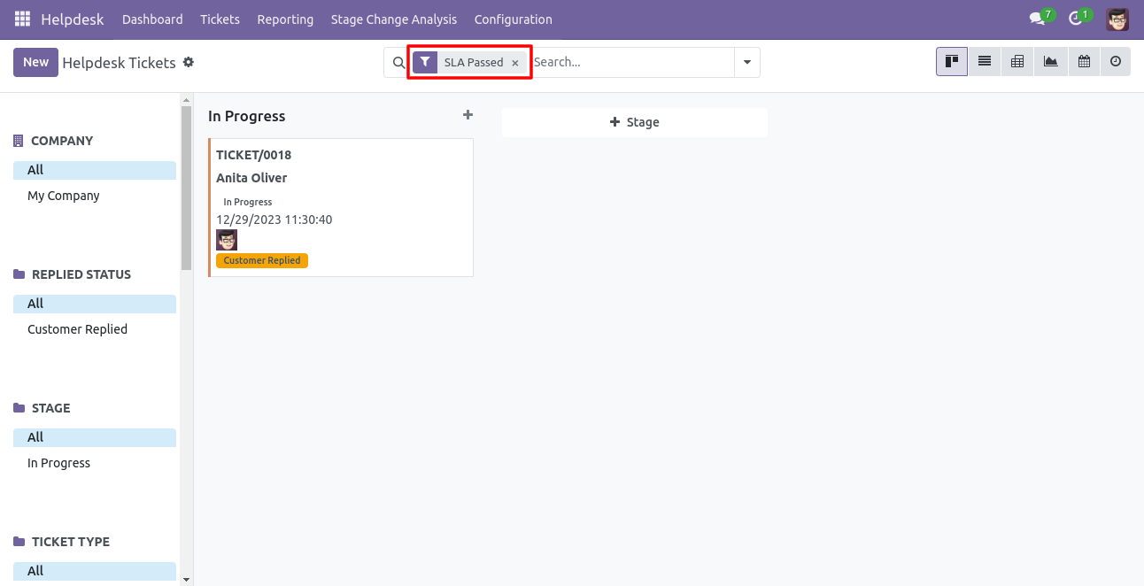 Helpdesk tickets filtered by passed SLA status