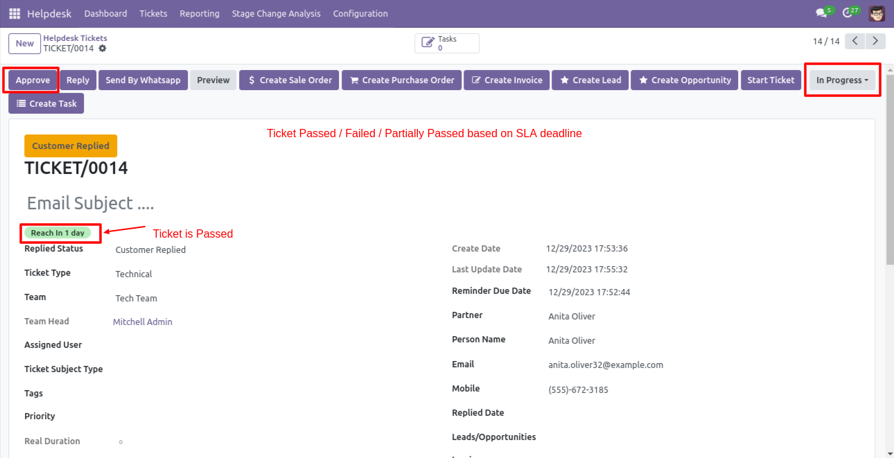 Helpdesk SLA approval changing ticket stage to Done