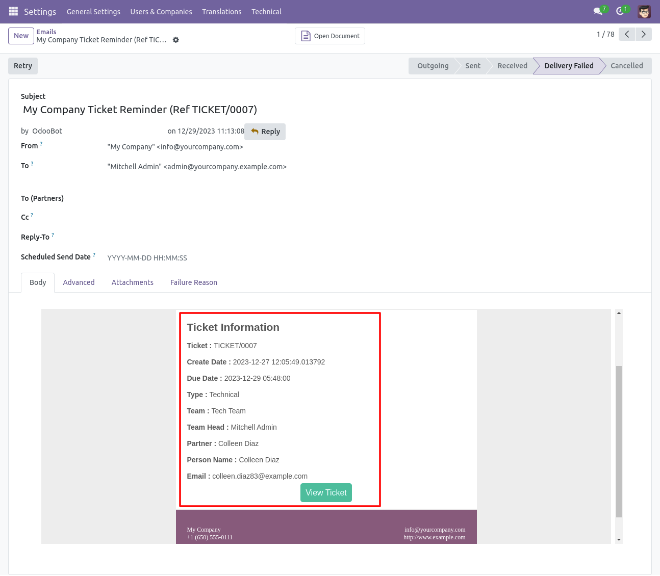 Helpdesk ticket reminder email