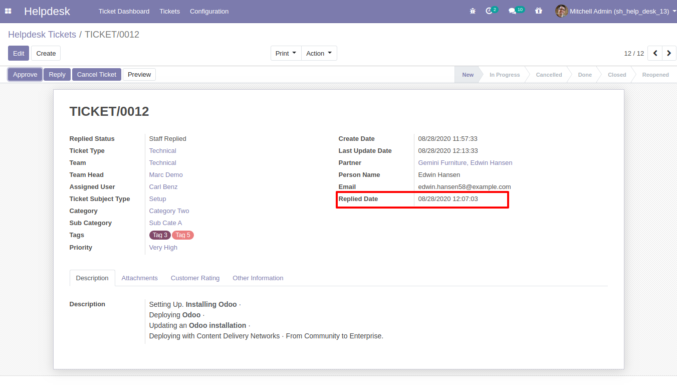Helpdesk ticket replied date and Staff Replied status