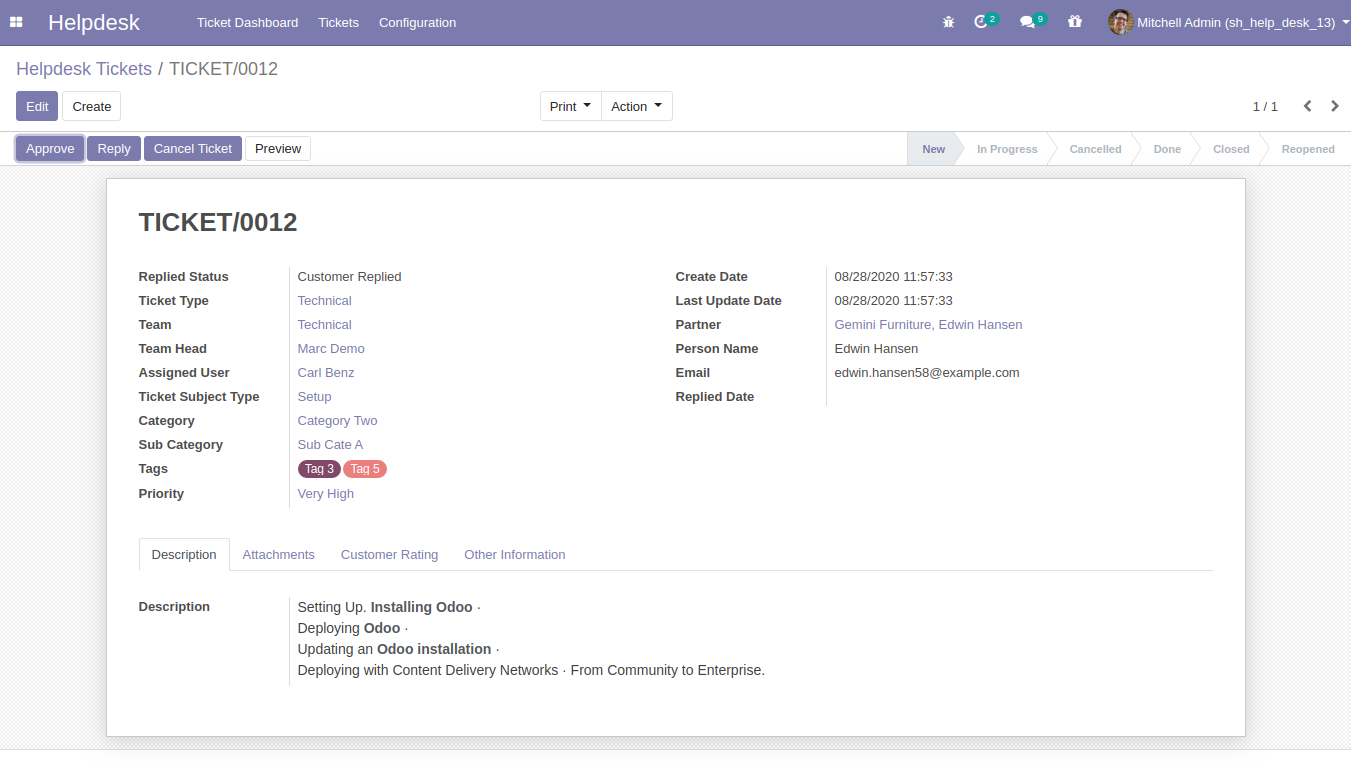 Helpdesk ticket form view