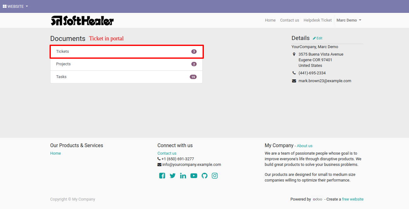 Helpdesk ticket on customer portal