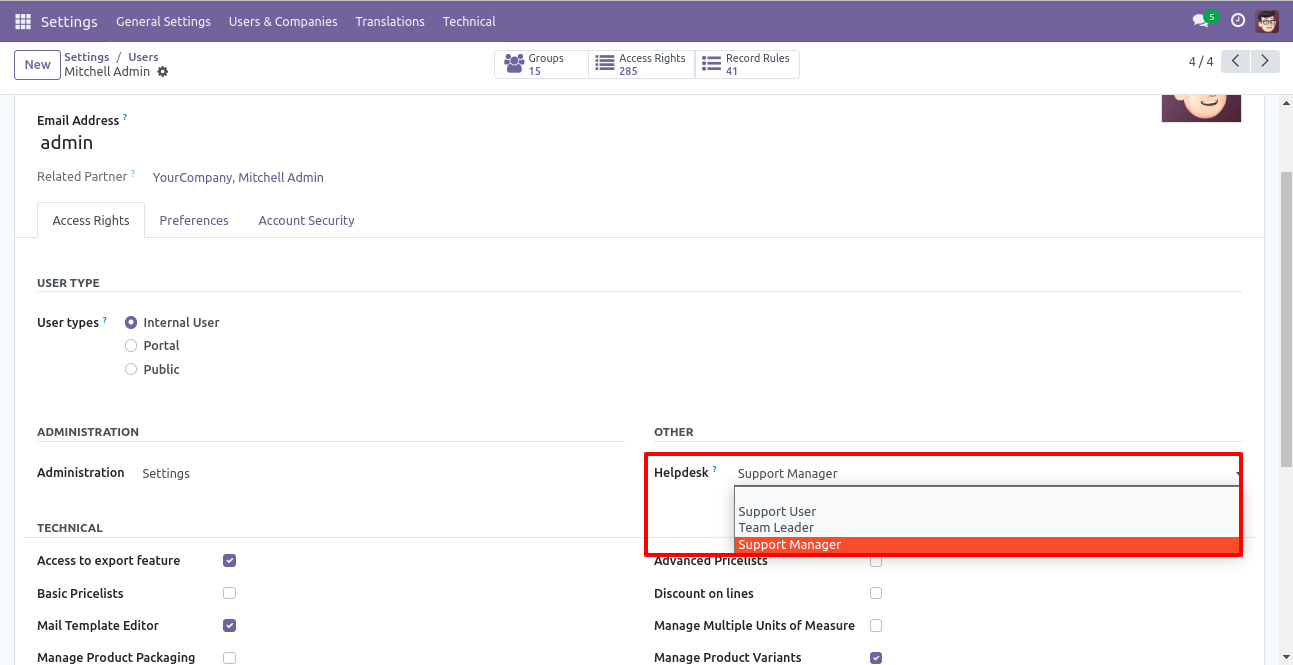 Helpdesk access groups for support users