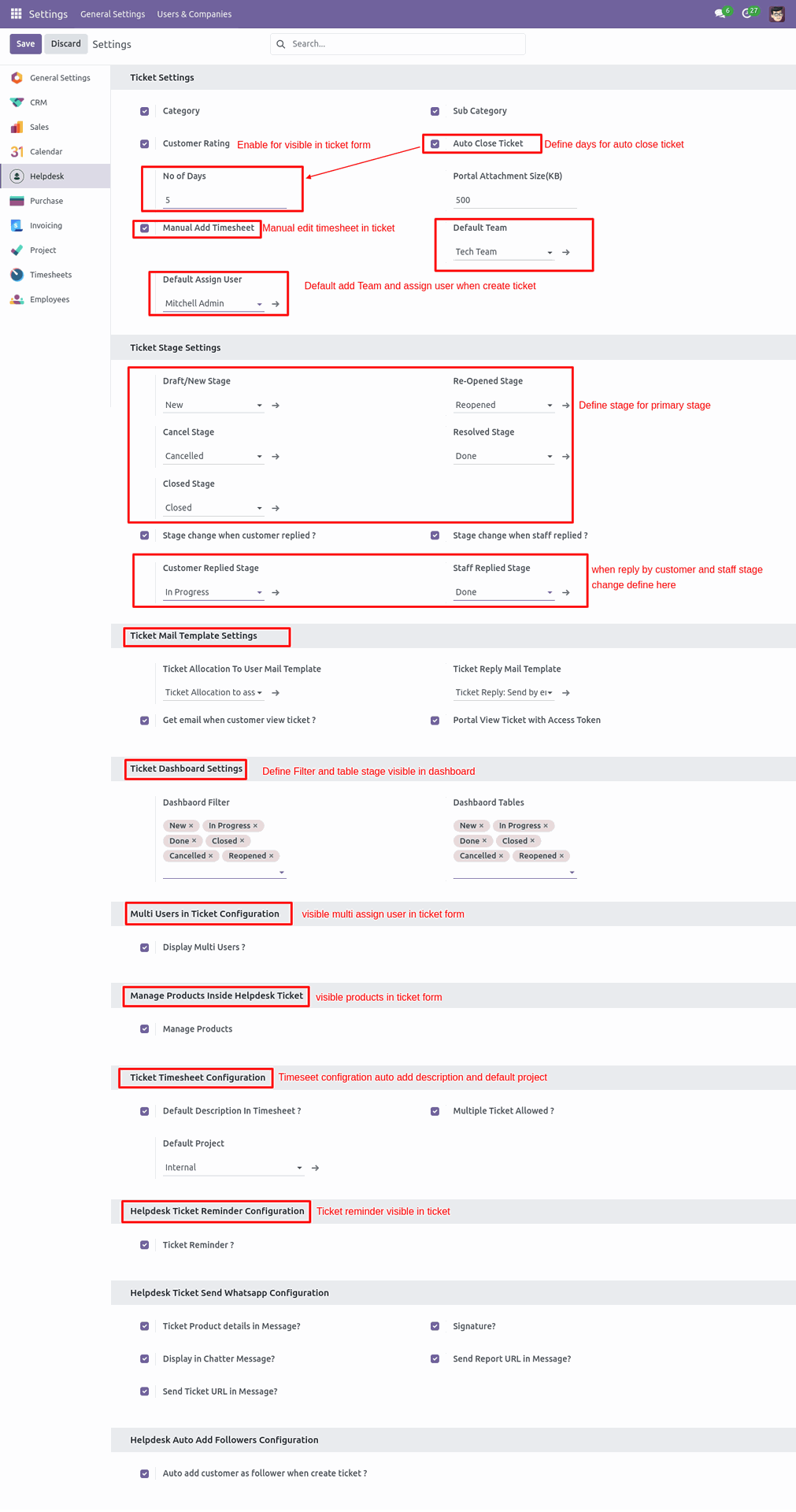 Odoo Helpdesk settings configuration