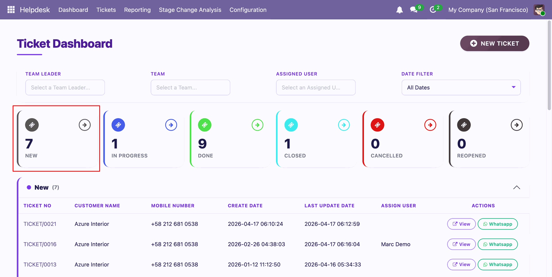 New button for creating a Helpdesk ticket