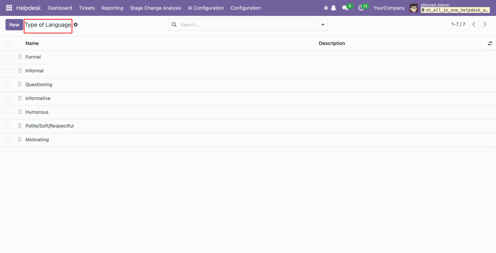 ChatGPT language types list view