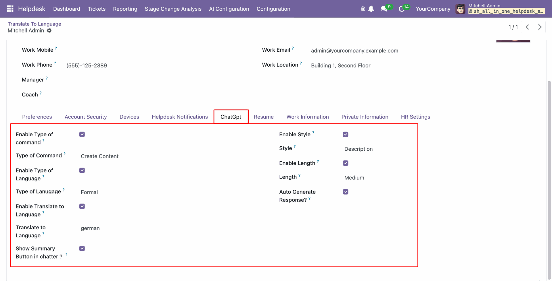 ChatGPT settings in user profile