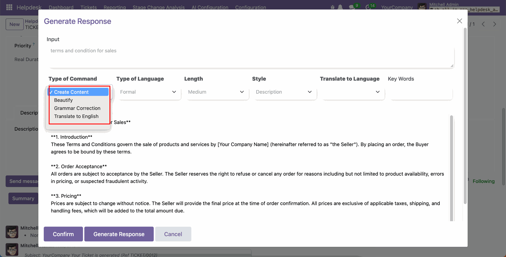 ChatGPT response generation wizard
