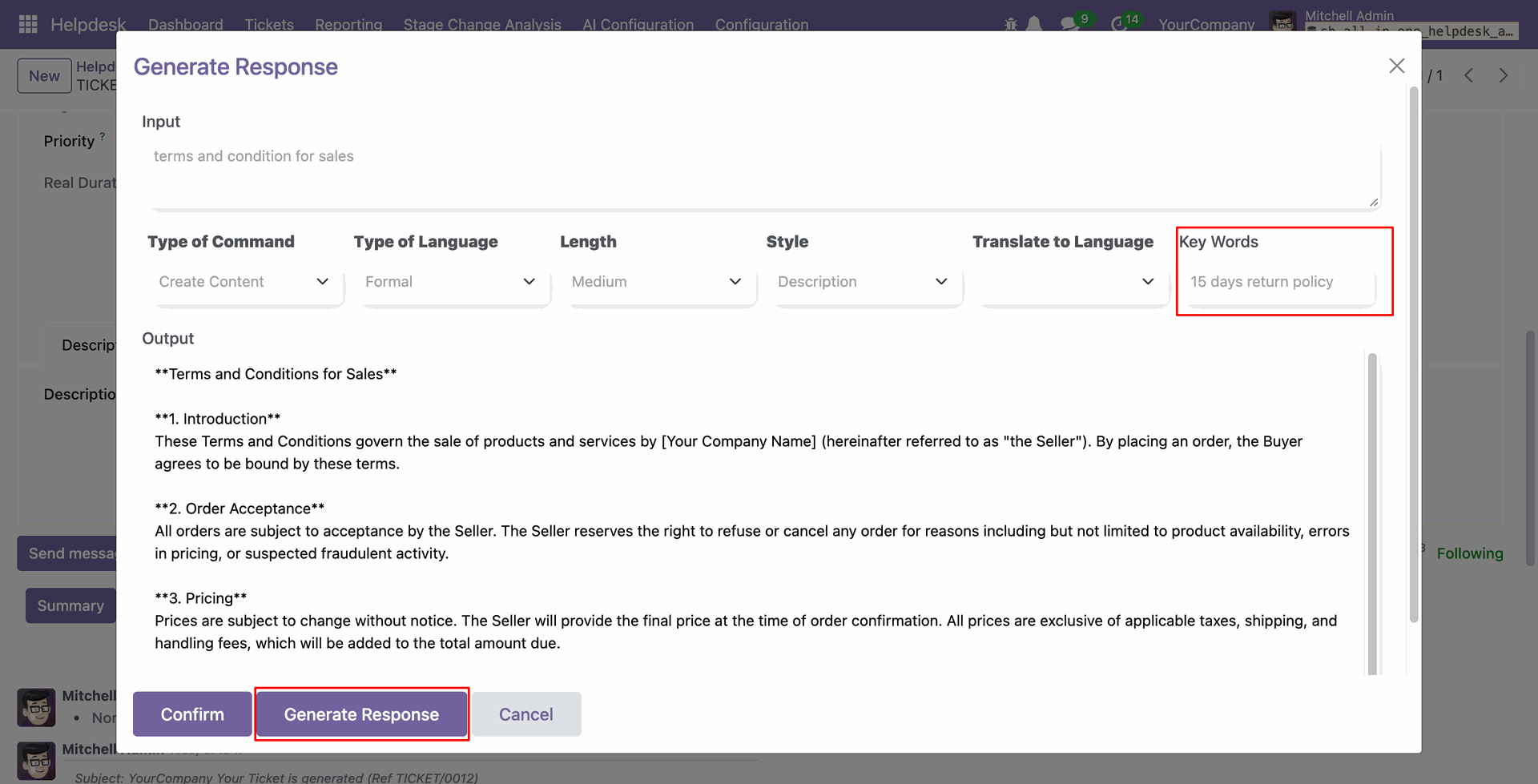 Enter keywords for ChatGPT response