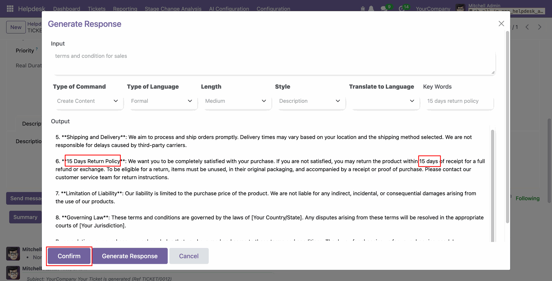 Review and confirm generated response