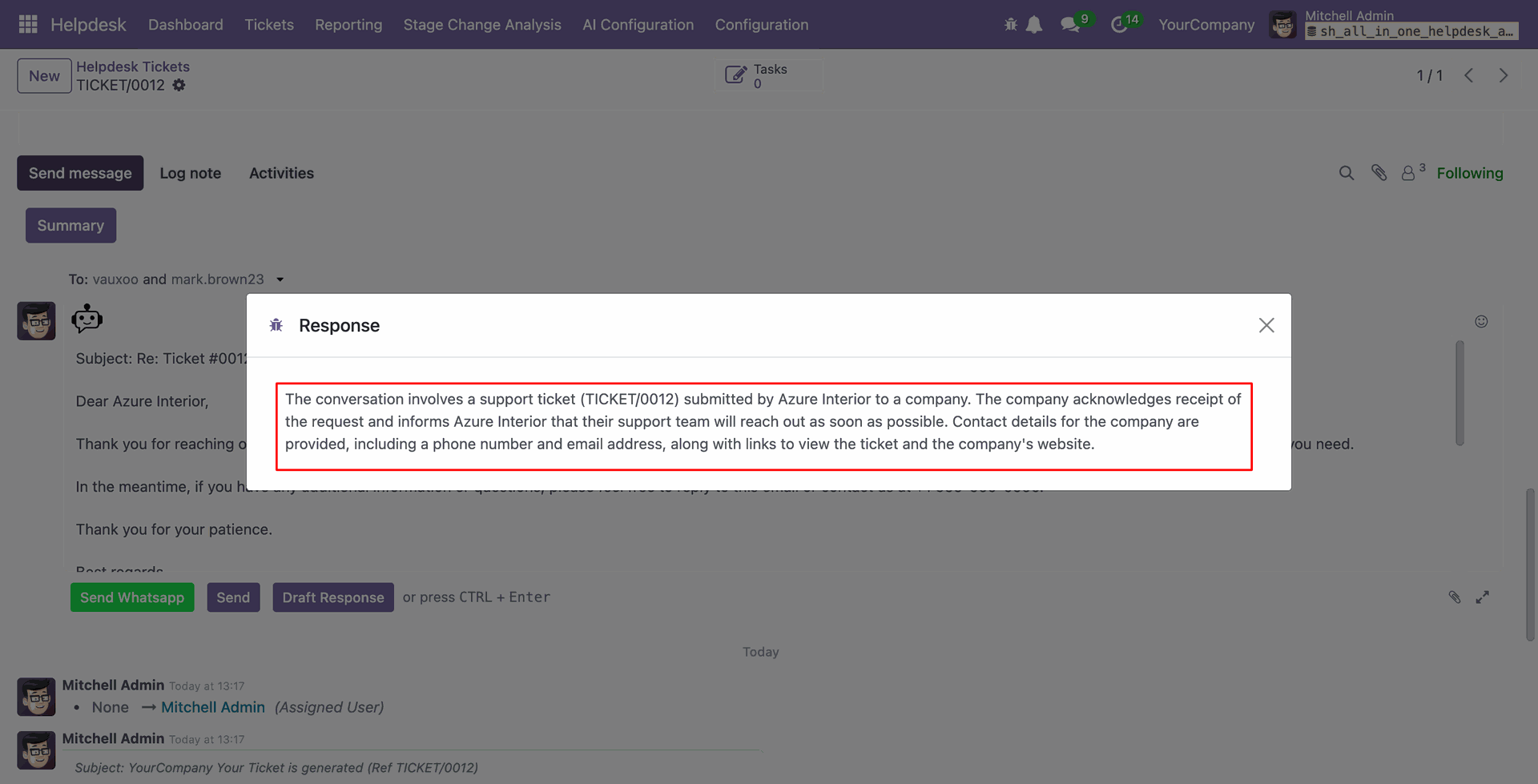 ChatGPT response wizard in Helpdesk