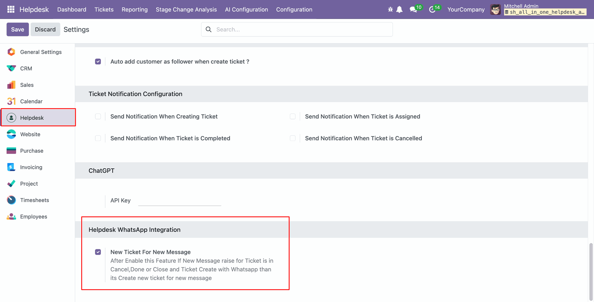 Enable new ticket from WhatsApp message