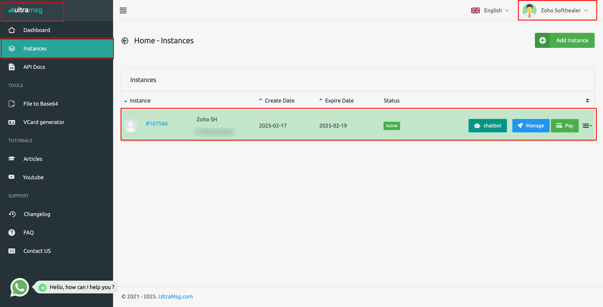 Ultramsg instance configuration