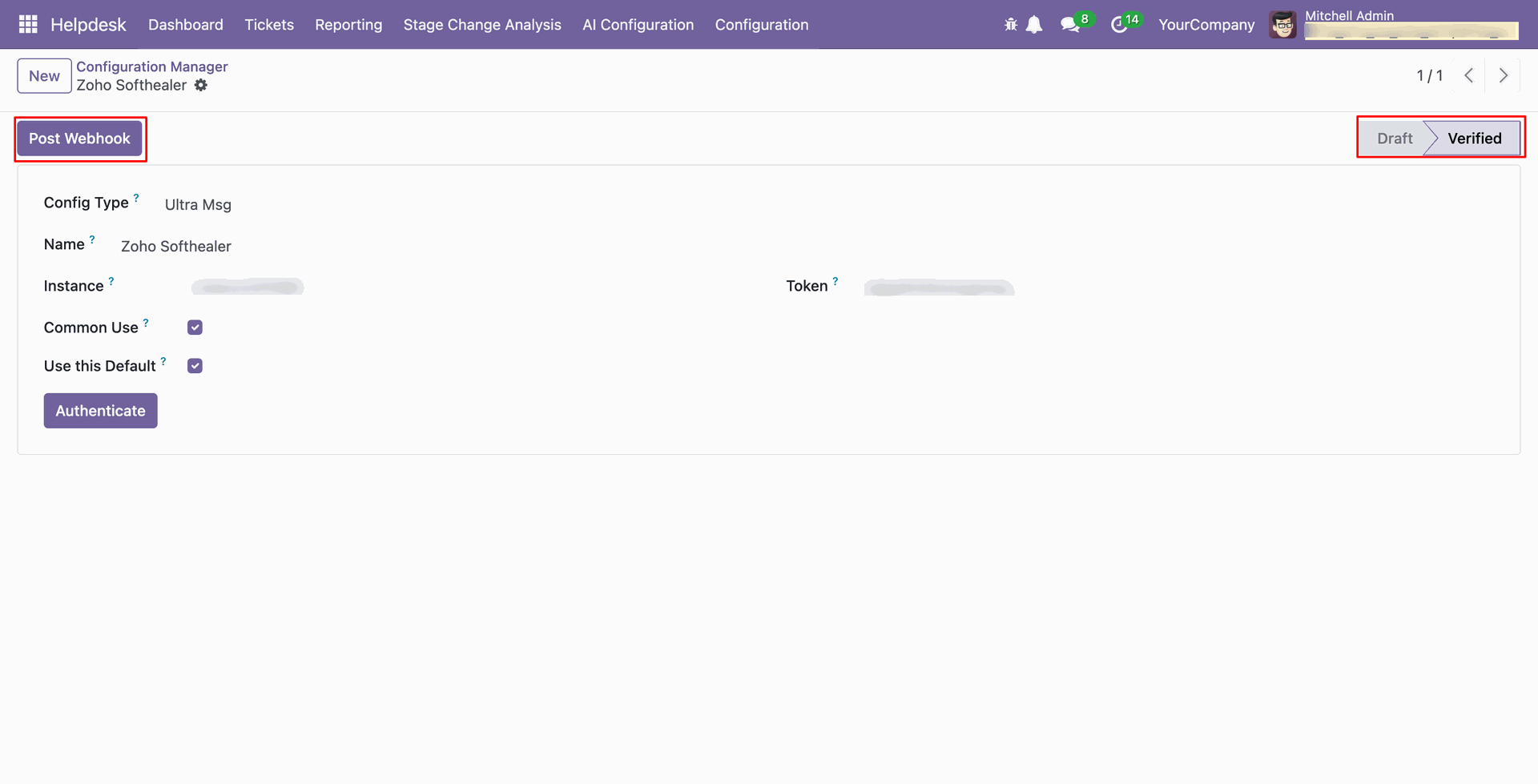 Post WhatsApp webhook configuration