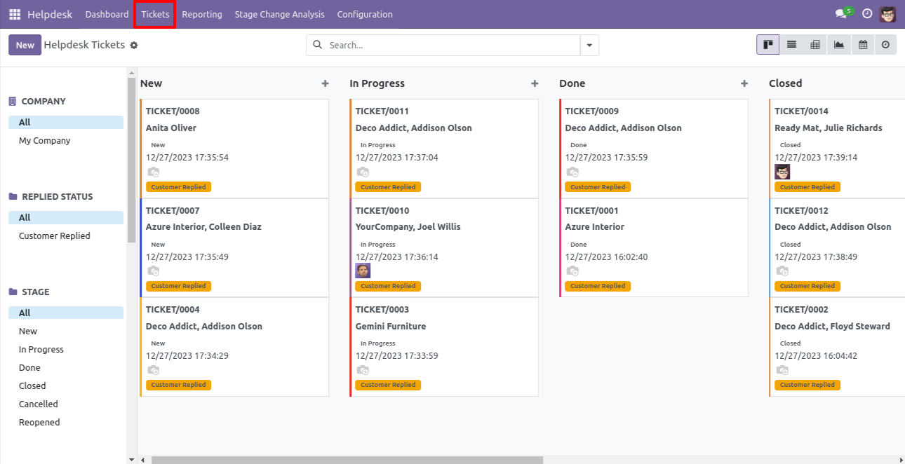 Helpdesk Ticket Kanban view