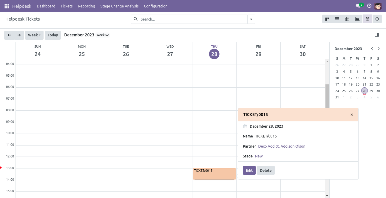 Helpdesk Ticket calendar view