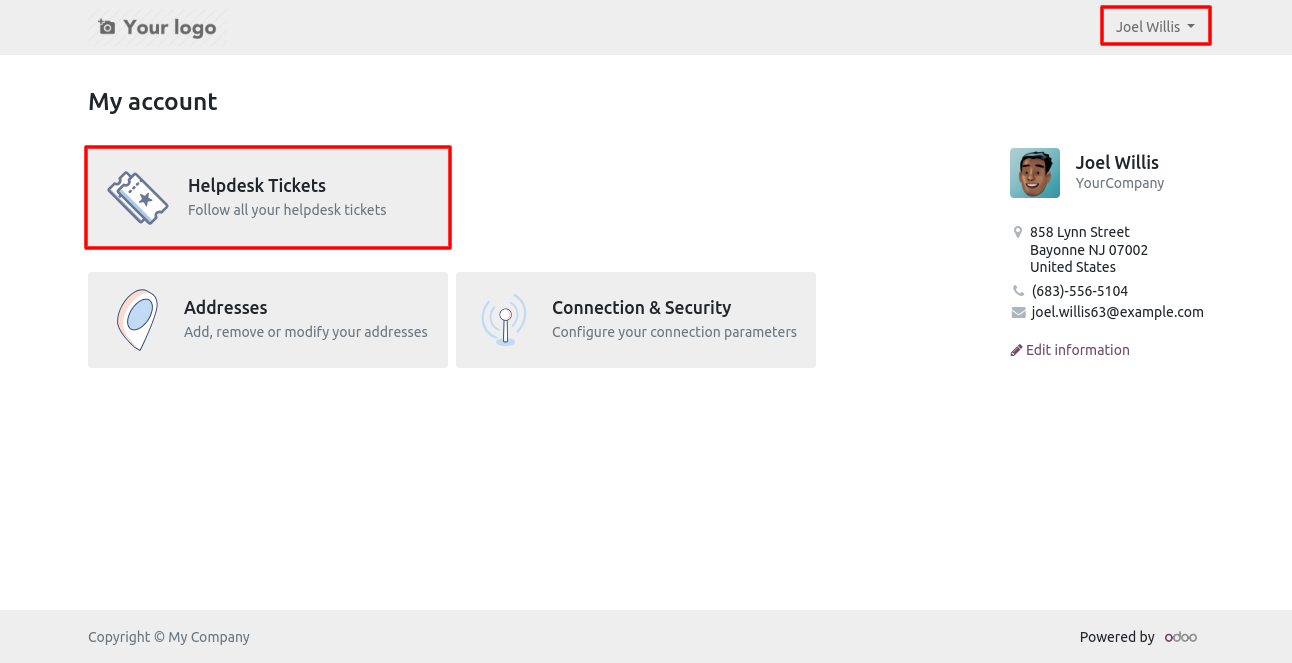 Helpdesk Tickets menu in the portal manager dashboard