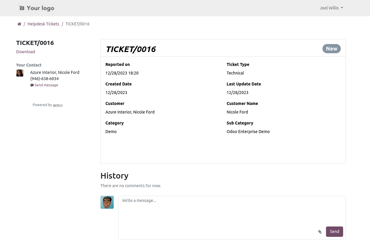 Download Helpdesk ticket as PDF from the portal