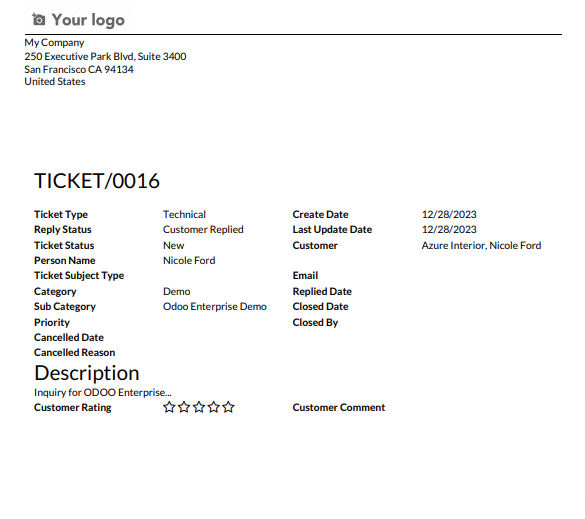 Helpdesk ticket in PDF format