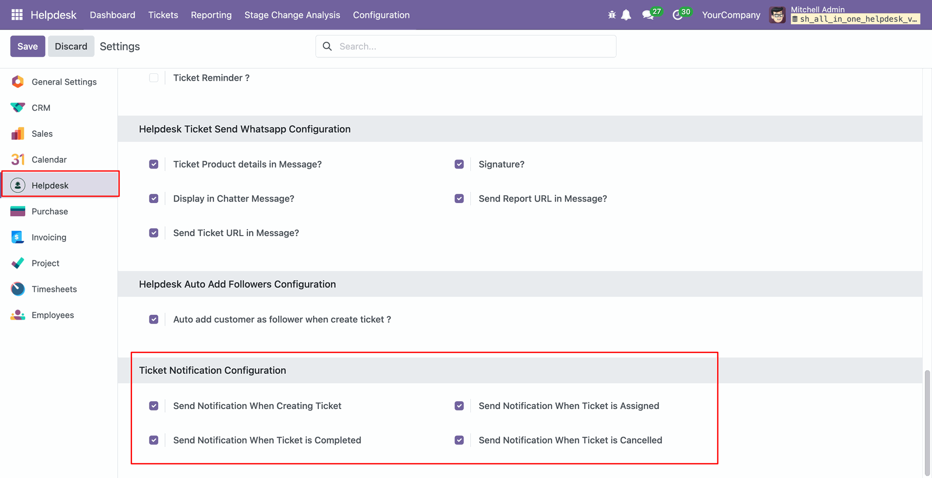 Enable Helpdesk ticket notification configuration