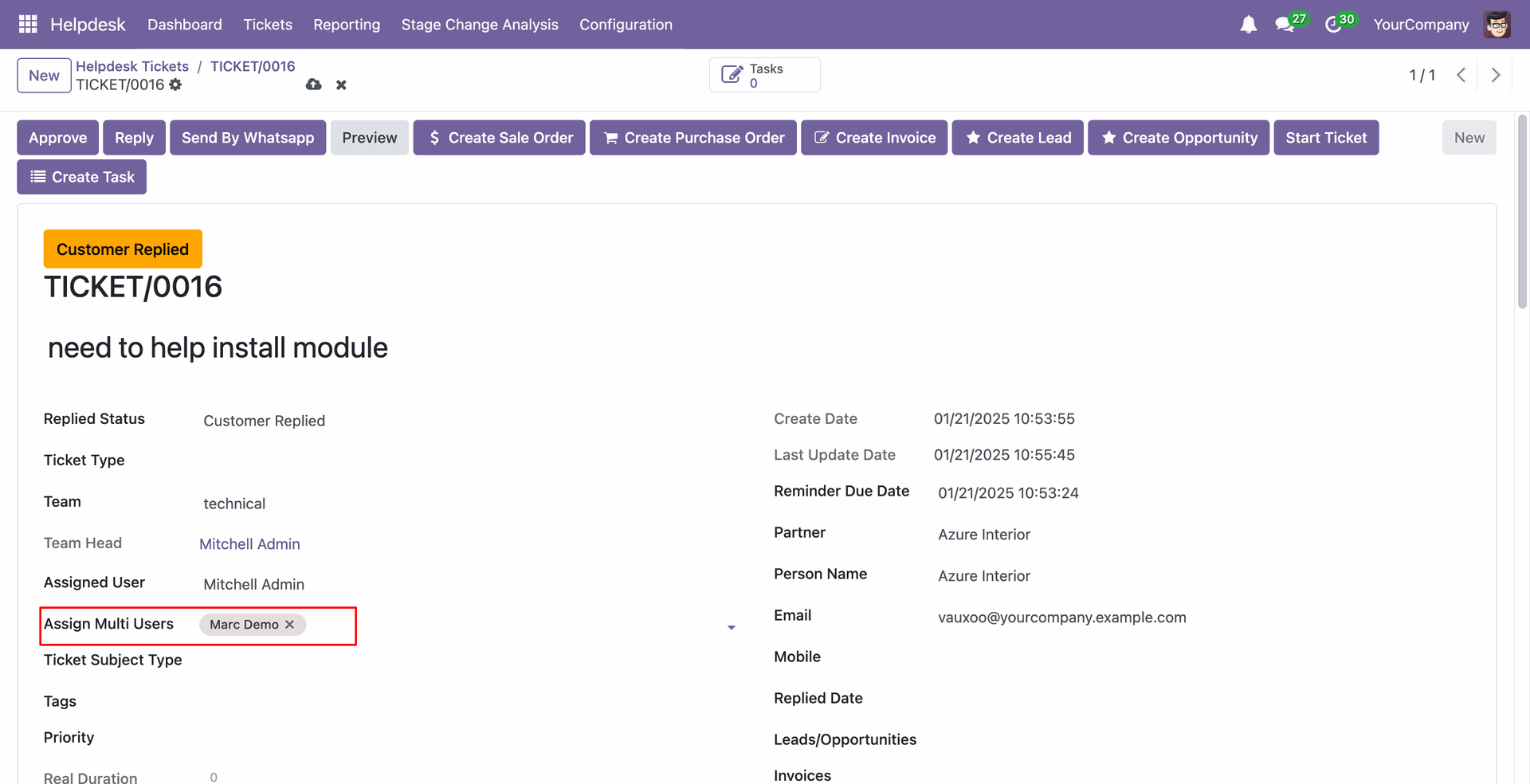 Assign multiple users to a Helpdesk ticket