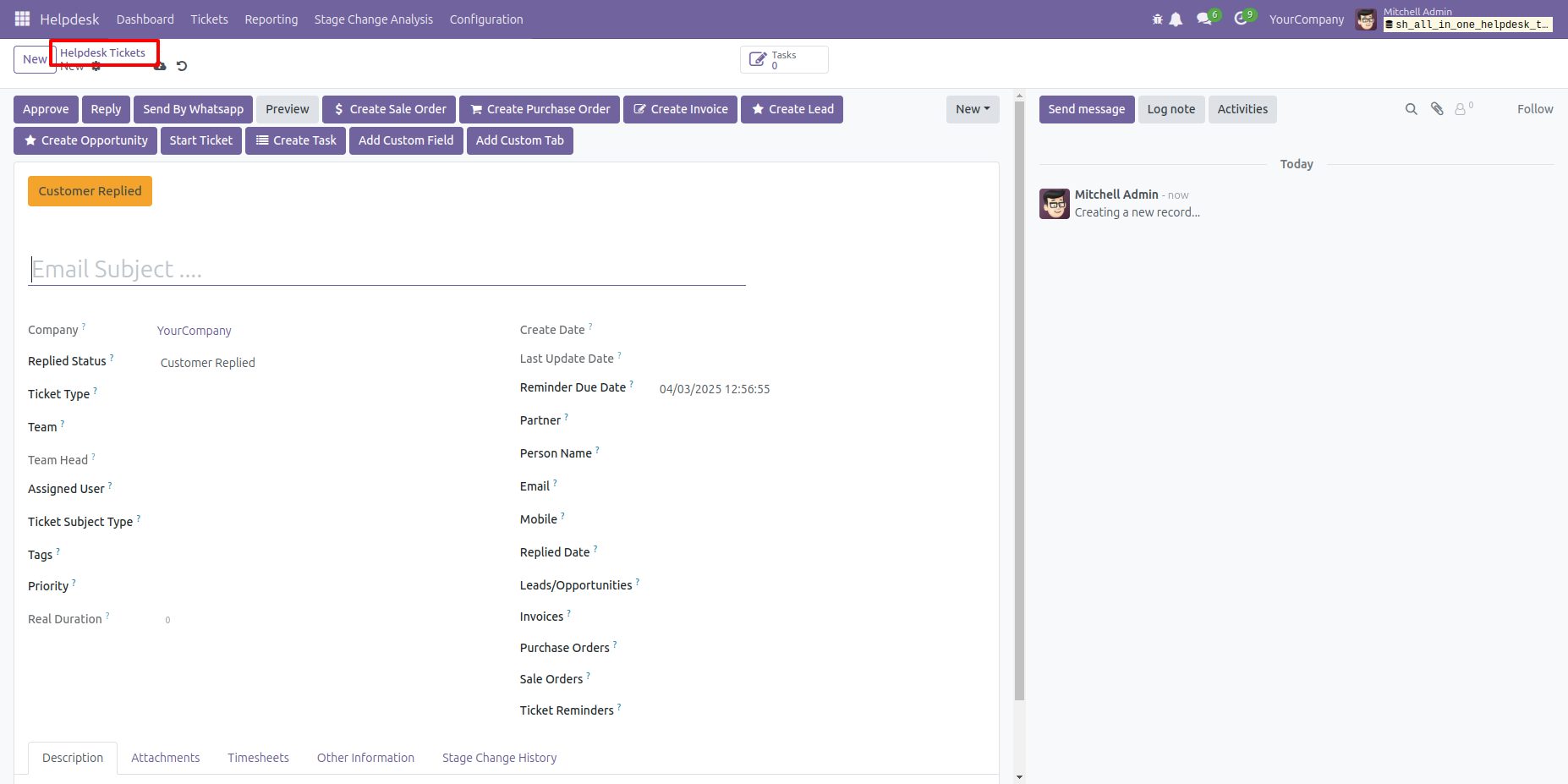 Helpdesk ticket form view