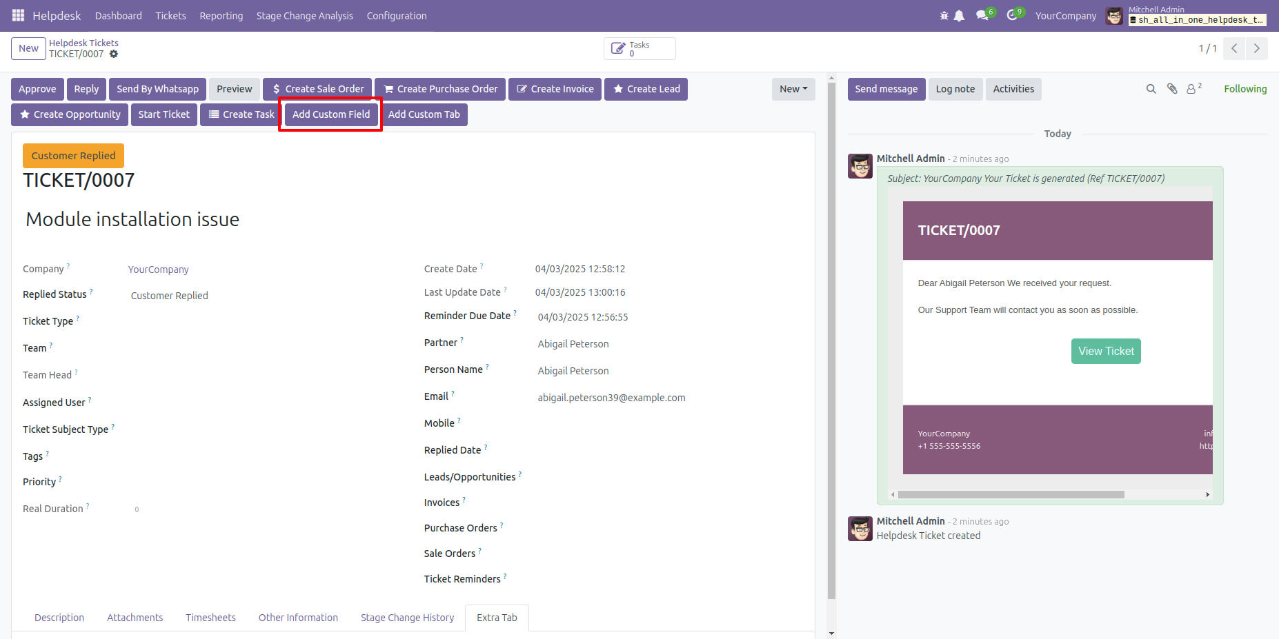 Add a custom field to a Helpdesk ticket