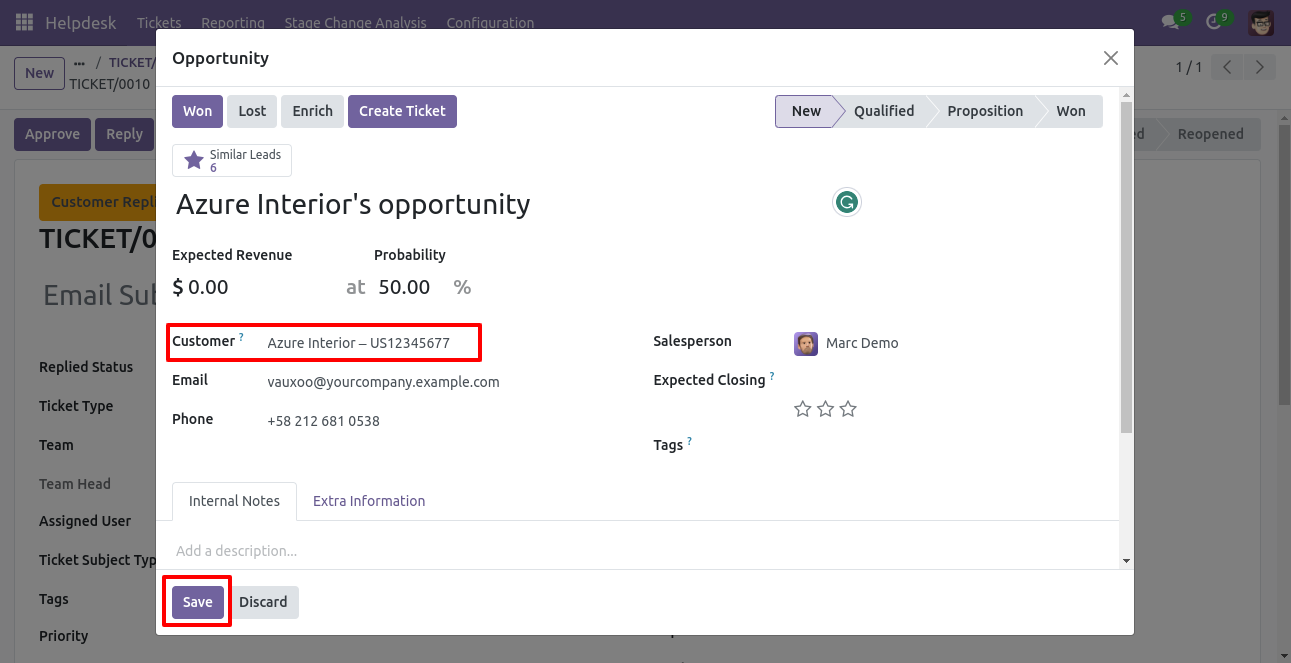 Create Opportunity wizard with opportunity details