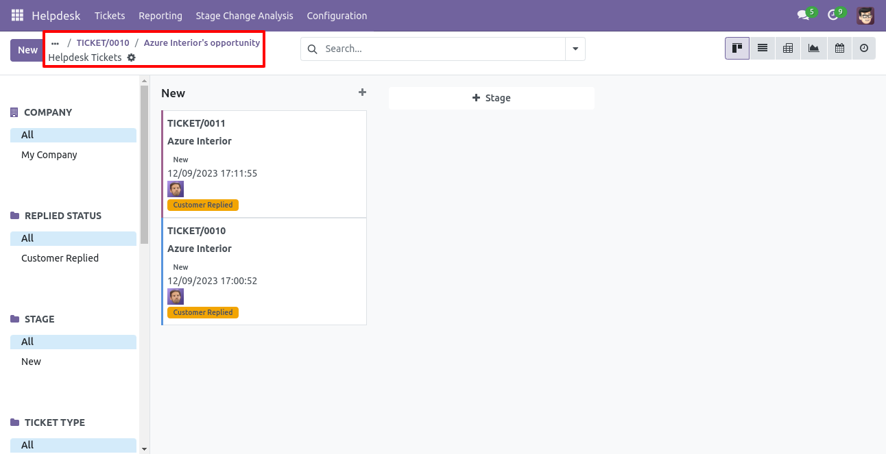 Helpdesk tickets in Kanban view