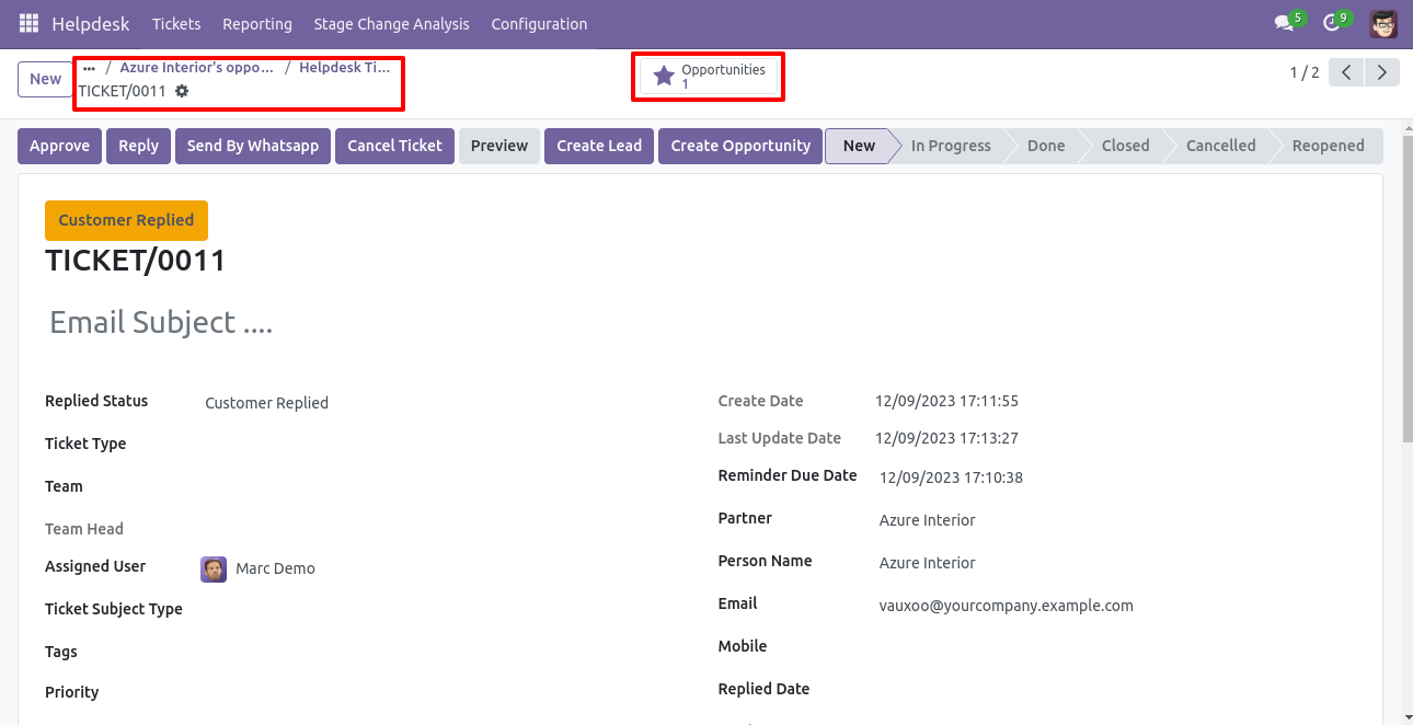 Created Helpdesk ticket form view