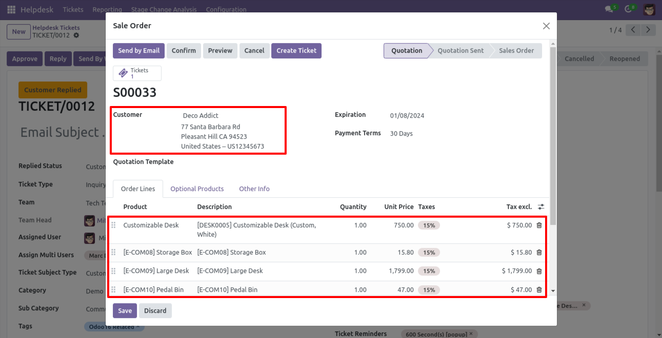 Create Sale Order wizard with order details