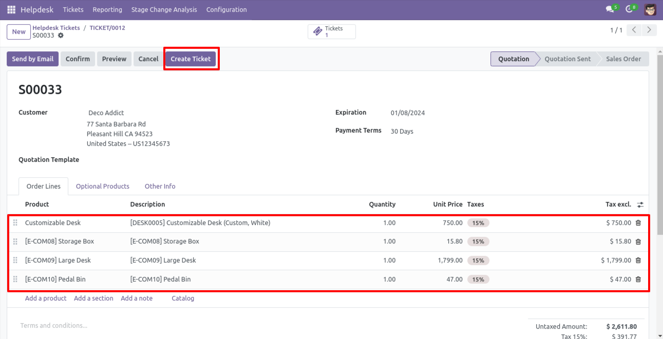 Create a Helpdesk ticket from a sale order