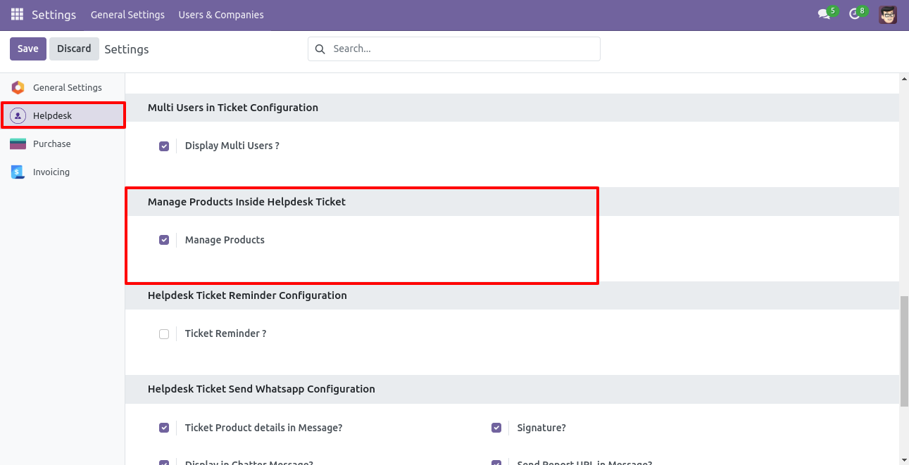Enable Manage Products in Helpdesk settings