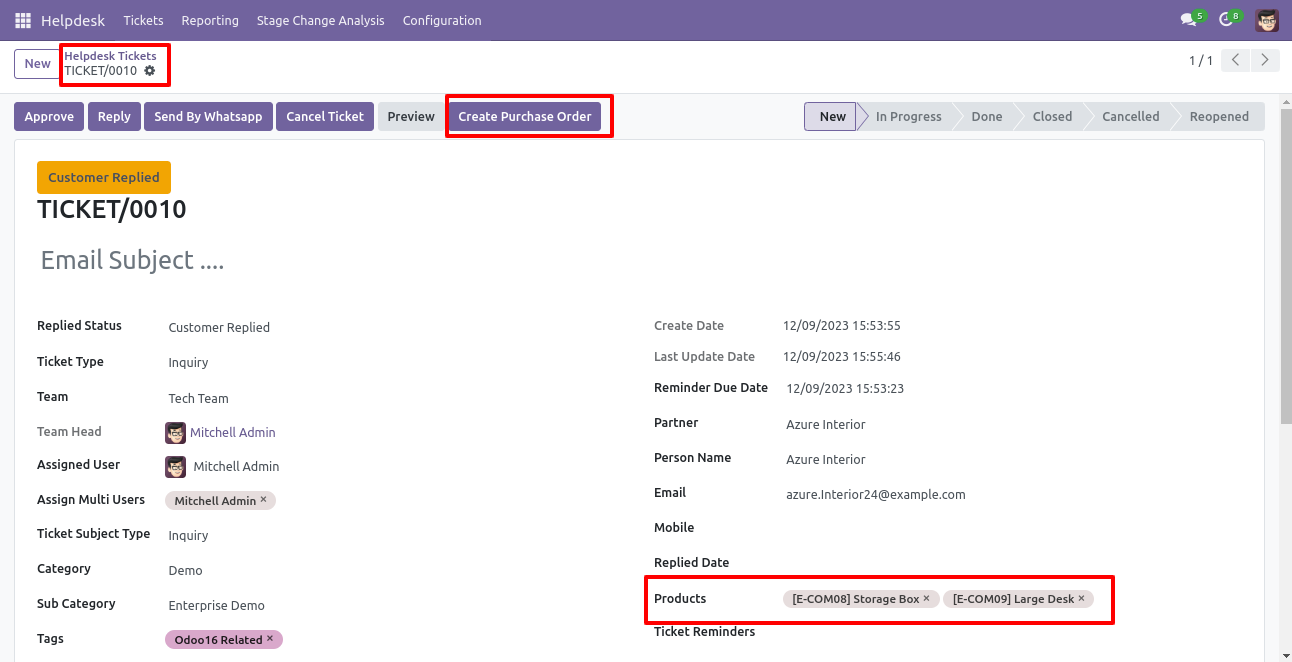 Select products to create a purchase order